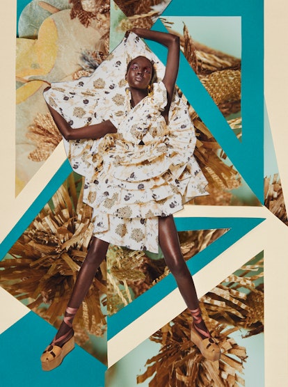 Model appears in Ulla Johnson Spring/Summer 2021 campaign.