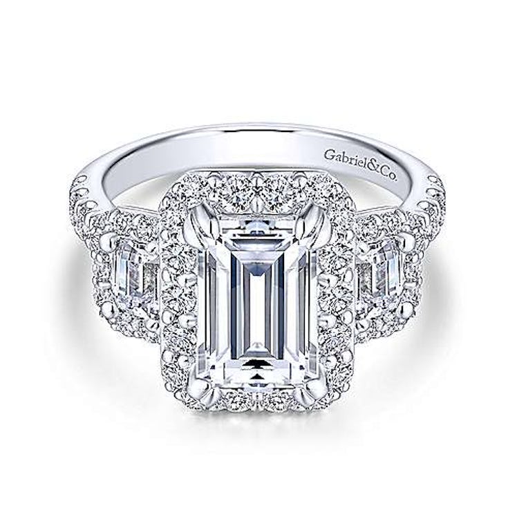Gabriel 14K White Gold Emerald Cut Diamond Engagement Ring