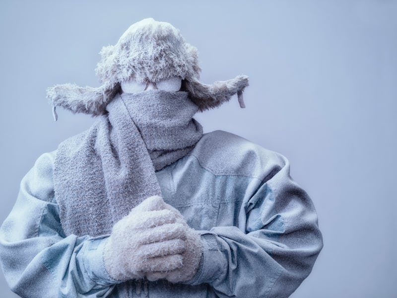 man in snow, cold weather