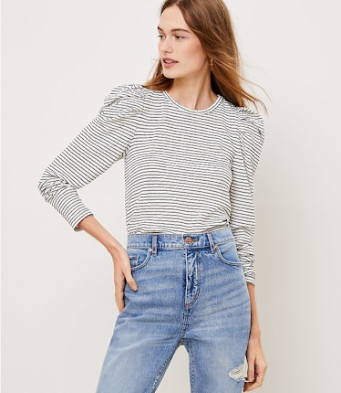 Striped Pleated Puff Sleeve Top