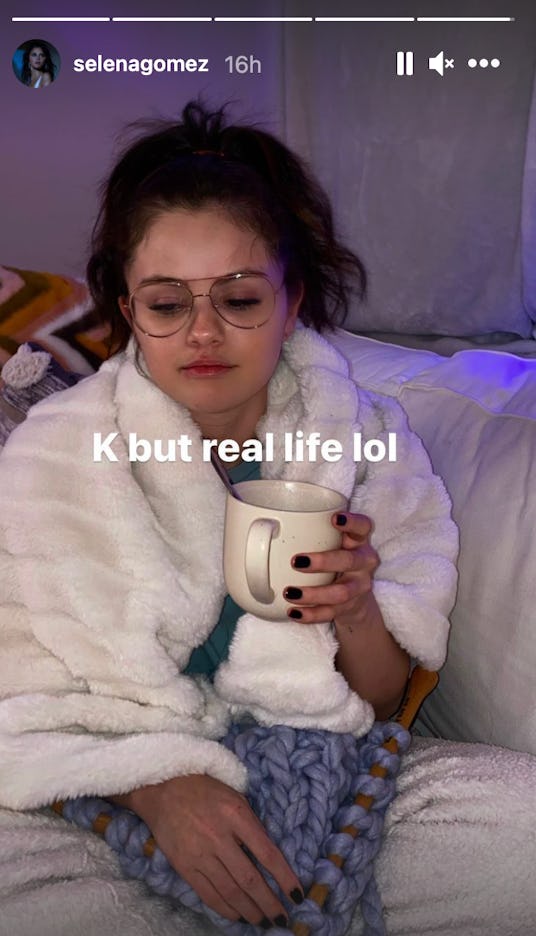 Selena Gomez sitting on the couch in an Instagram Story post