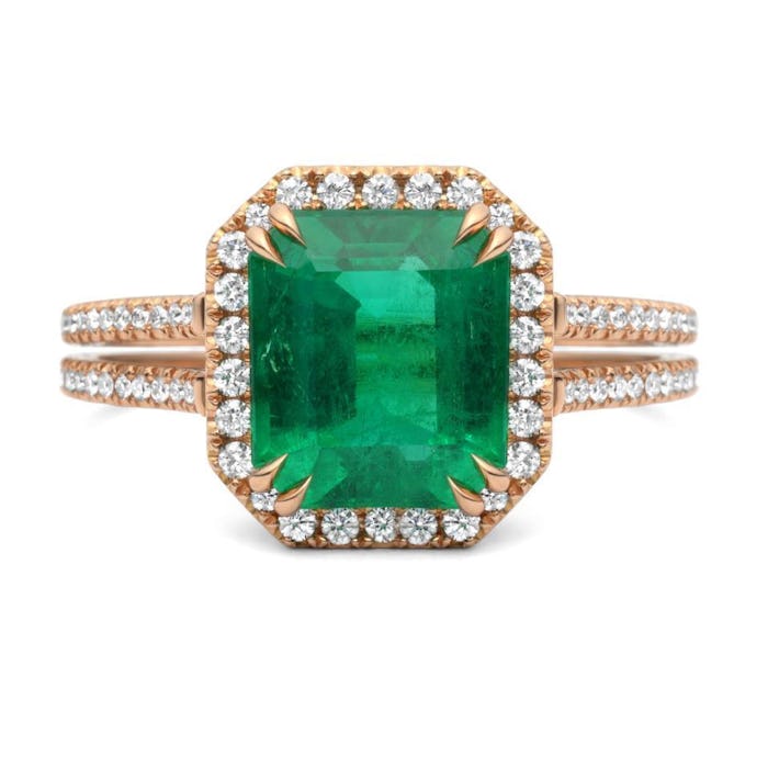 Rose Gold Emerald And Diamond Ring