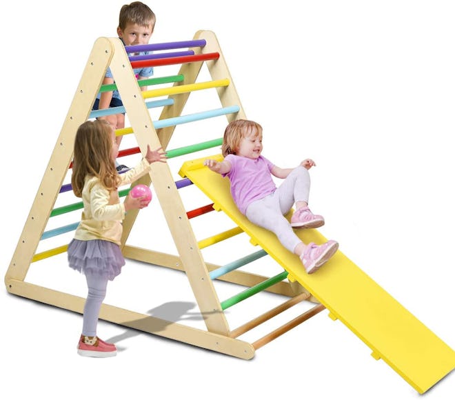 Costzon Foldable Wooden Triangle Ladder for Sliding & Climbing