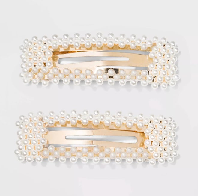 Square Barrettes with Pearls Clips and Pins