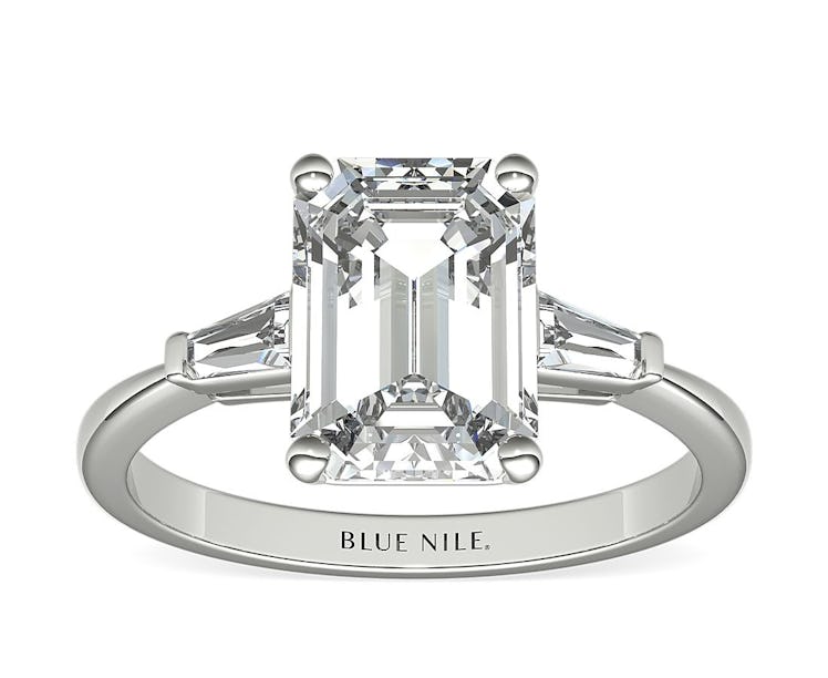 3ct Emerald 3 Stone Engagement Ring In Platinum