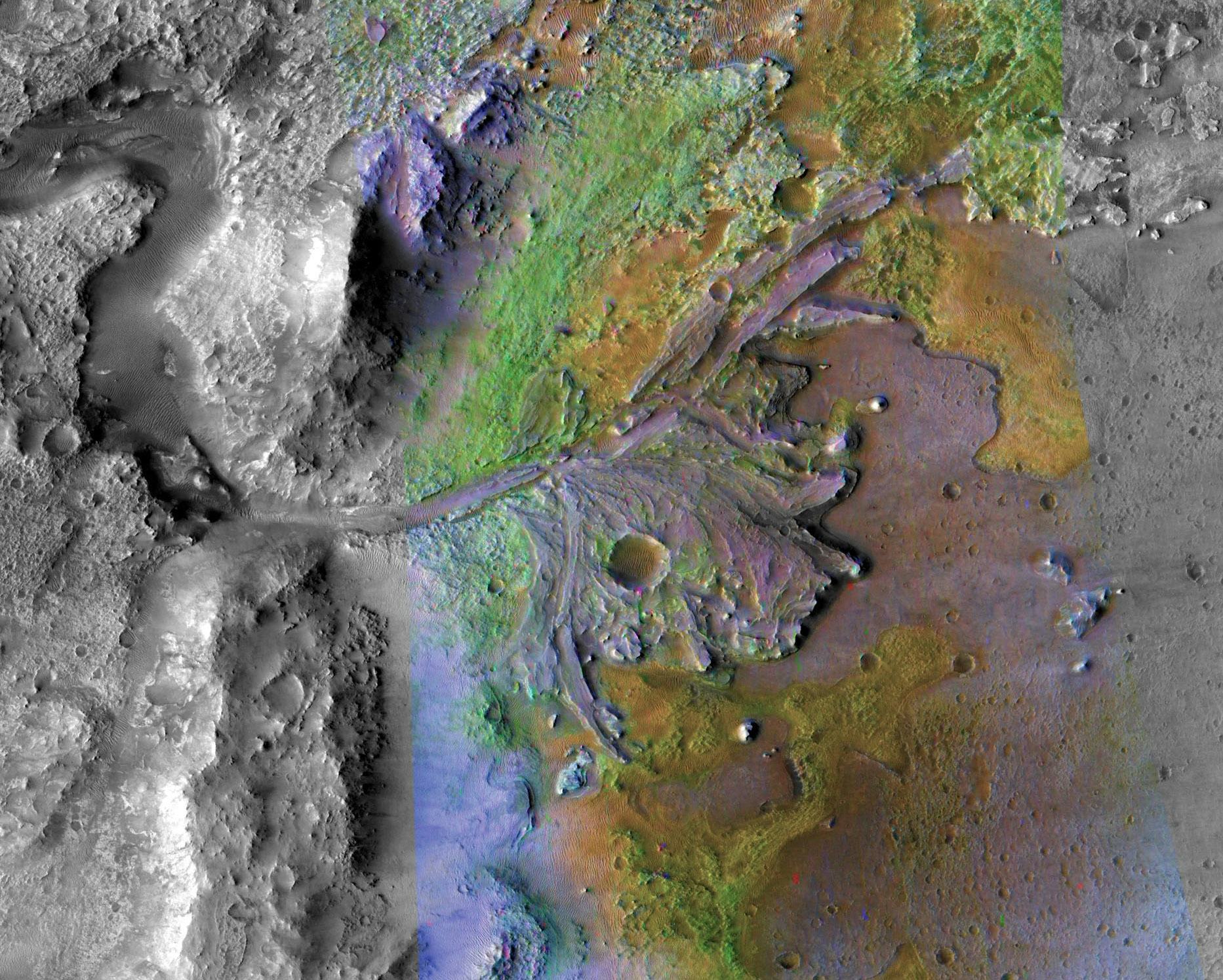 An overview map of the Jezero Crater on Mars.