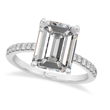 Emerald Cut Moissanite & Diamond Engagement Ring