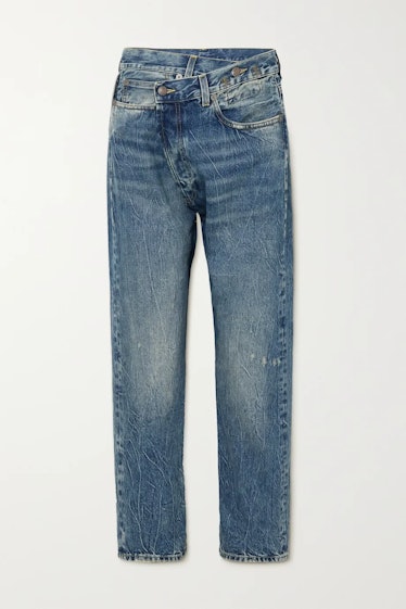Crossover Asymmetric Distressed Boyfriend Jeans