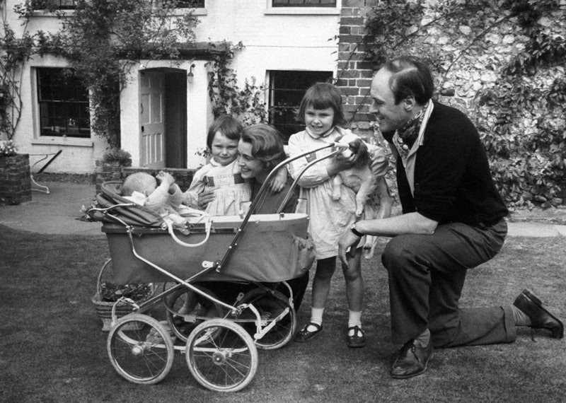 A family photograph of the children's author Roald Dahl, with his wife Patricia Neal, and children O...