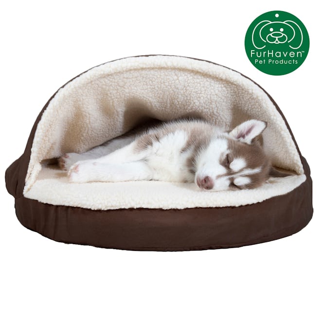 Orthopedic Round Faux Sheepskin Snuggery Burrow Pet Bed