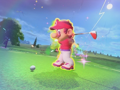 Mario playing golf in Mario Golf video game