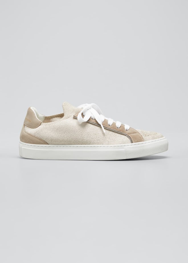 Metallic Knit Low-Top Tennis Sneakers