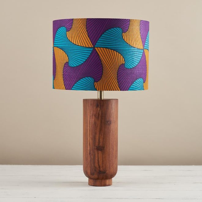 African wax print drum lampshade - Purple yellow waves