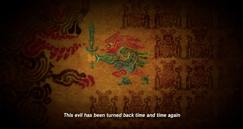 The tapestry of Demon King Ganondorf in Breath of the Wild.