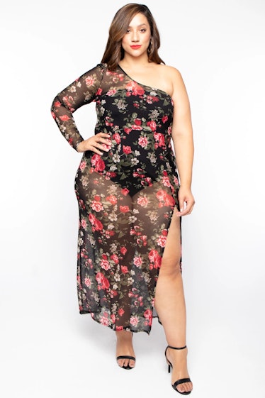 Curvy Sense Plus Size Rose Garen Mesh Maxi Dress