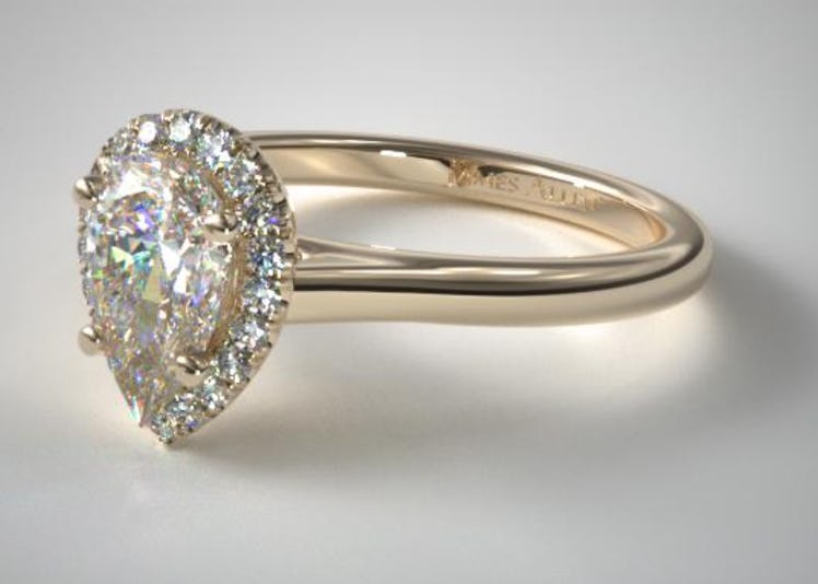 14K Yellow Gold Pave Halo Diamond Engagement Ring 