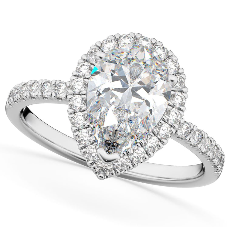 Pear Cut Halo Moissanite & Diamond  & Diamond Engagement Ring