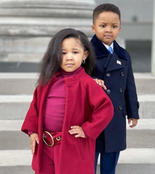 Ryleigh, 3, and her friend Zayden dressed up as the Obamas on Inauguration Day. 