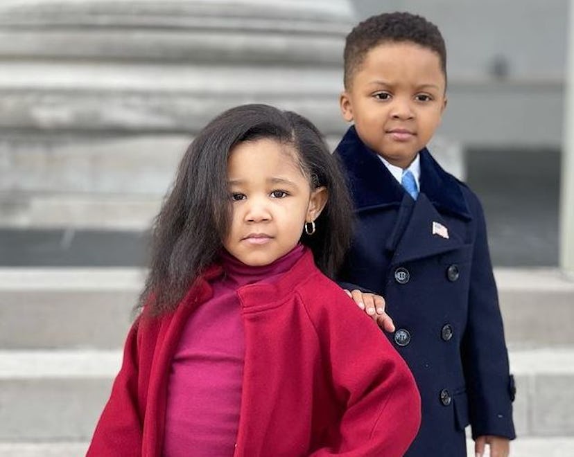 Ryleigh, 3, and her friend Zayden dressed up as the Obamas on Inauguration Day. 