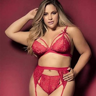 Plus Size Lingerie Sets For Women Sexy Lace Floral Scallop Trim Sling Bras  And Panties Summer Thin Underwear