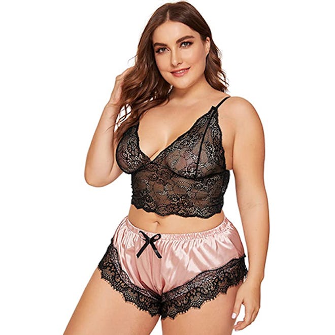 SOLY HUX Satin And Lace Lingerie Shorts Set