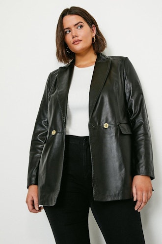 Curve Leather Fitted Double Breasted Jacket