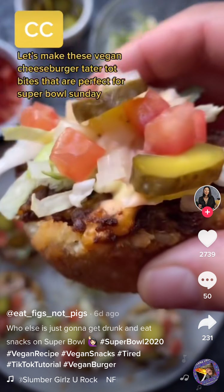 Vegan Cheese Burger Tator Tot Bites is a yummy Super Bowl snack recipe idea from TikTok.