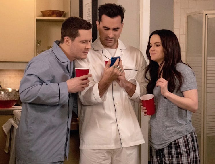 Patrick, David, and Stevie at a pajama party on 'Schitt's Creek'