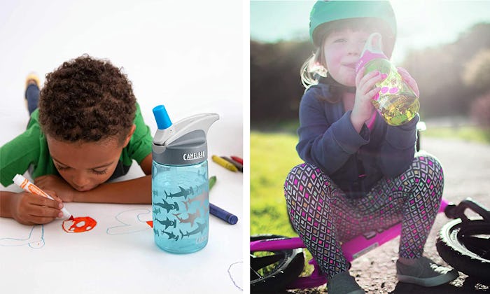 A two-part collage of a boy drawing and a girl squatting next to her bike; they both have 2 of the b...