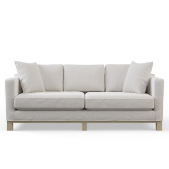 Upholstered Wood Base Sofa with Throw Pillows