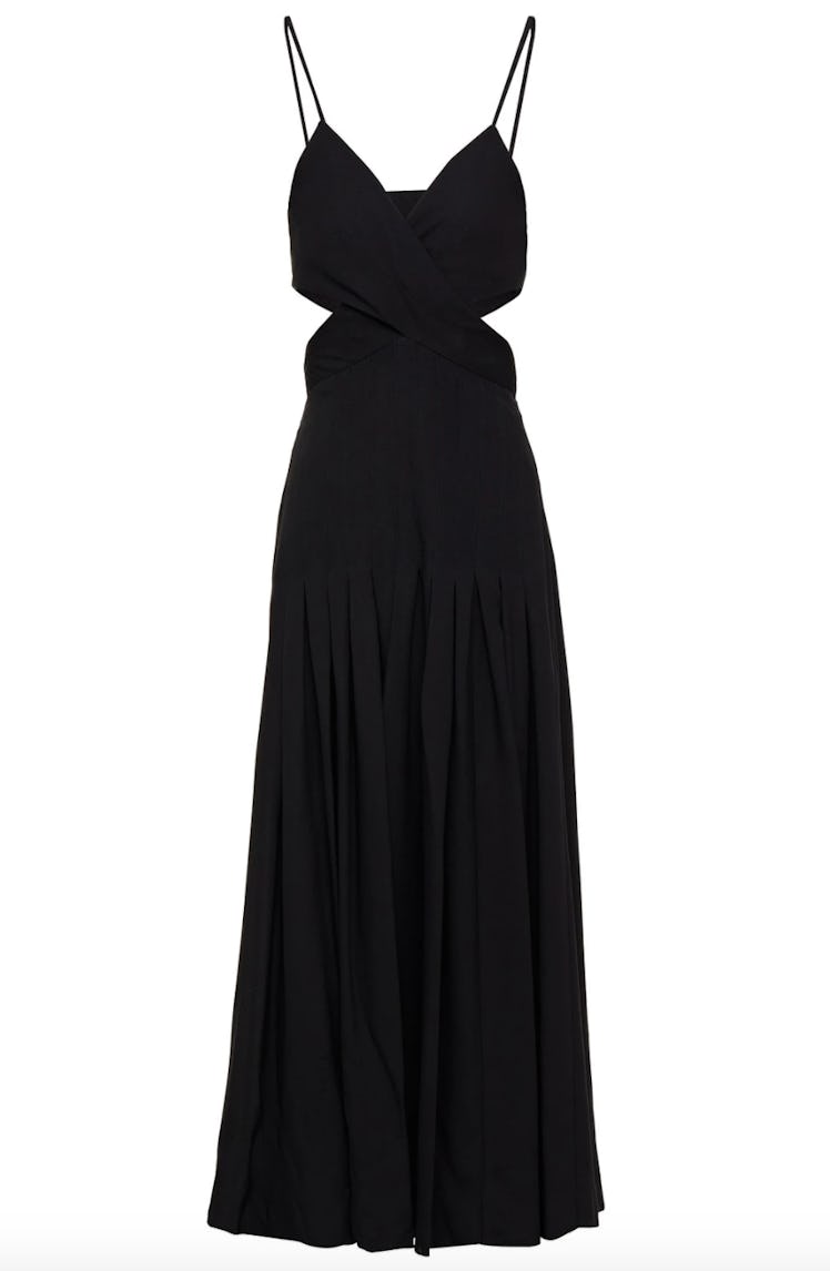 Cutout Pleated Crepe Maxi Dress