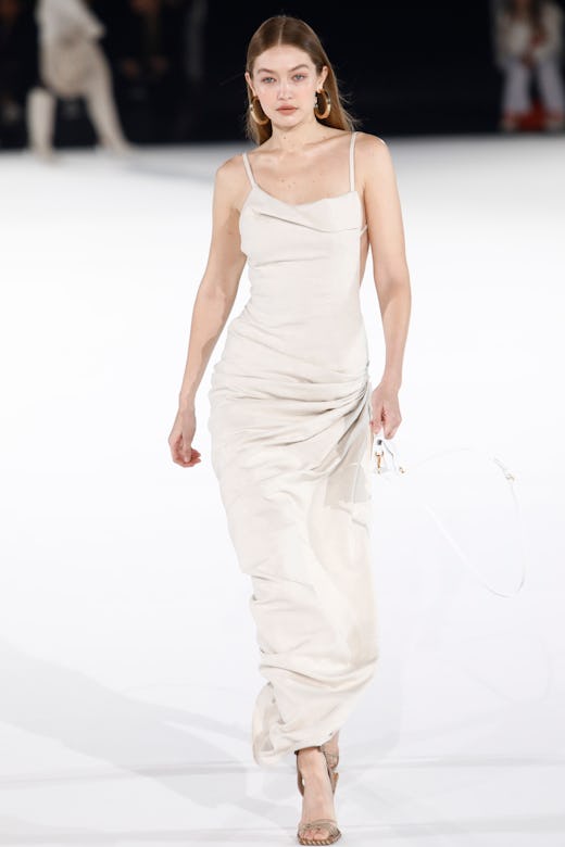 Gigi Hadid walks the runway during the Jacquemus Menswear Fall/Winter 2020-2021 show as part of Pari...