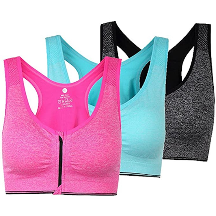 ohlyah Zipper Front Closure Sports Bra (3-Pack)