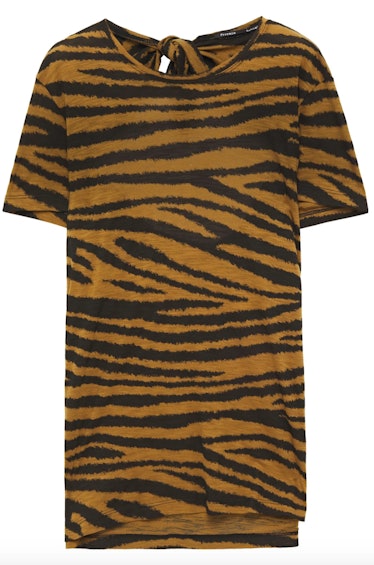 Cutout Tiger Print Slub Cotton Jersey T-shirt