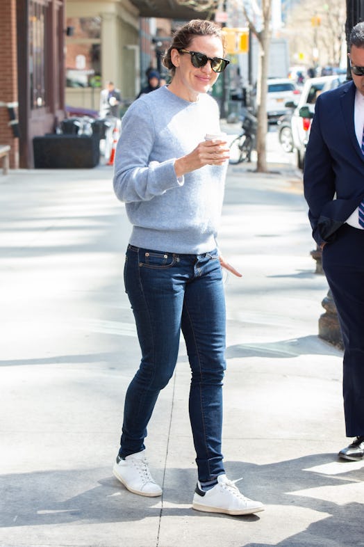 Jennifer Garner leaves a coffee shop on April 10, 2019 in New York City. 