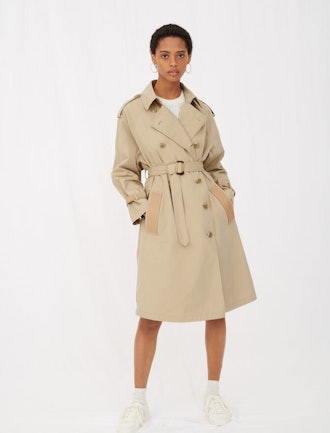 Belted Trench Coat with Leather Patches
