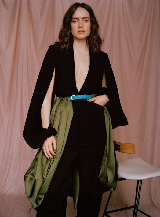 Daisy Ridley wearing JW Anderson clothing and belt, Shape of Sound ring for TZR Spring 2021 cover sh...