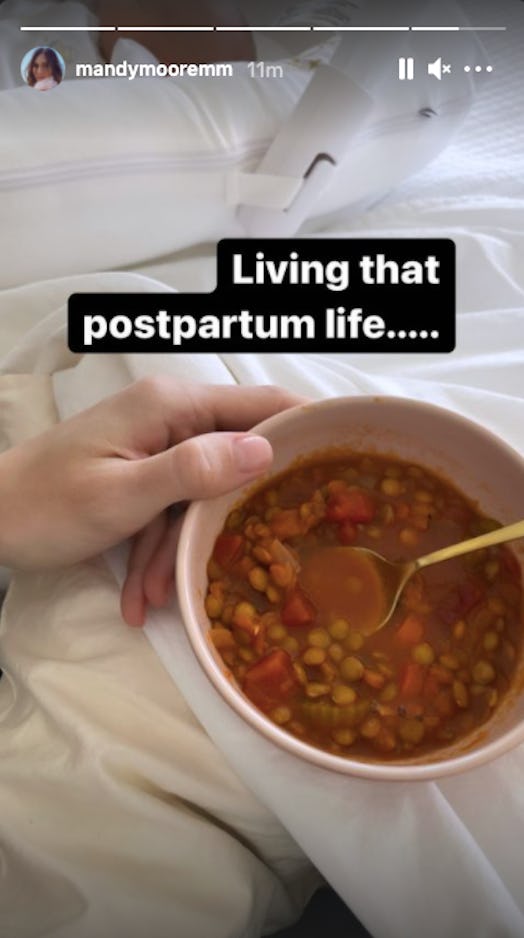 Screenshot of Mandy's Instagram story of a bowl of stew she had in her hospital bed