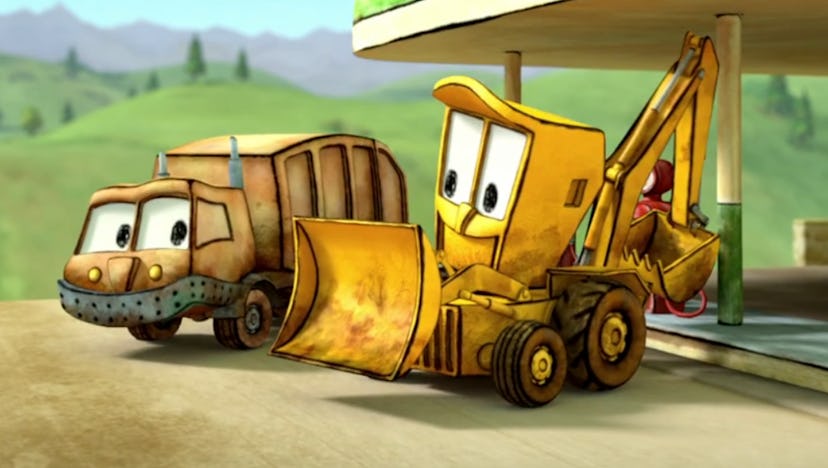 'The Stinky & Dirty Show' is about a garbage truck and a digger who are friends.