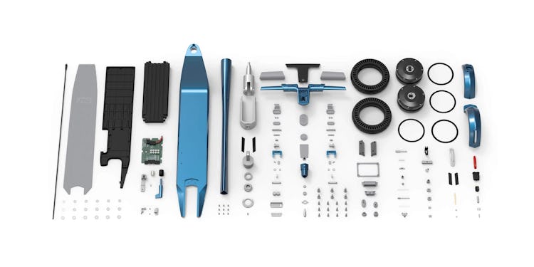 All of the pieces of the Unagi Model One.