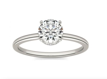 7/8 CTW Round Caydia Lab Grown Diamond Hidden Halo Solitaire Ring 14K White Gold