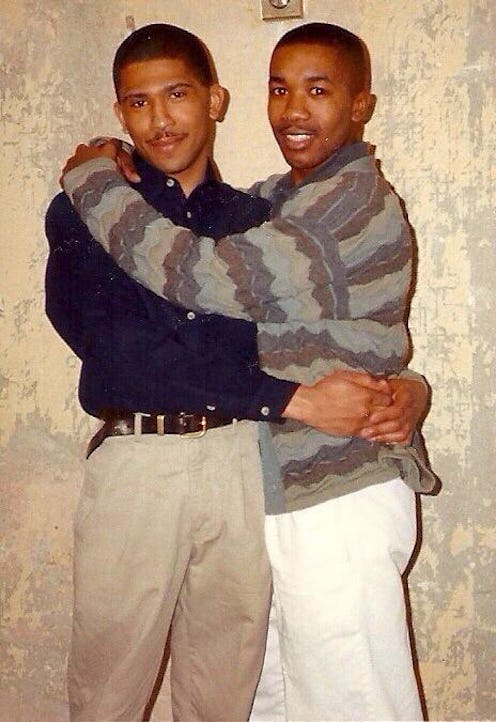 Marc Thompson with his first love, as featured on @blackandgaybackintheday