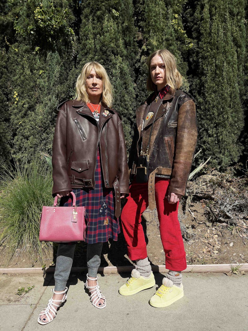 Kim Gordon and Coco Gordon Moore posing in leather jackets