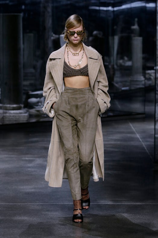 Model walks in Fendi's Fall/Winter 2021 runway show on Feb. 24, 2021.