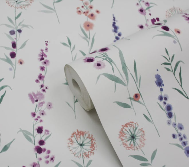GoodHome Bifora Purple Floral Smooth Wallpaper