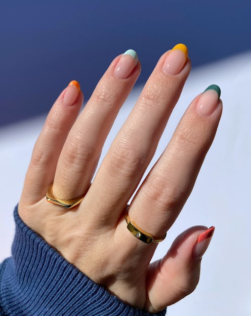 Spring 2021 nail color trend: blue and green.