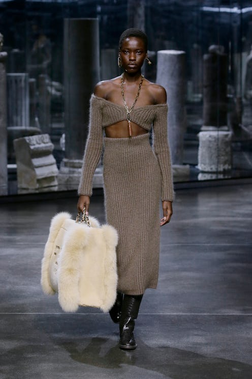 Model walks in Fendi's Fall/Winter 2021 runway show on Feb. 24, 2021.