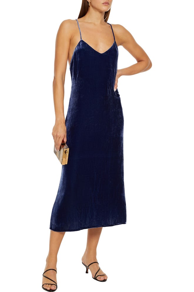 Reformation Moore Open-Back Crushed Velvet Midi Skip Dress