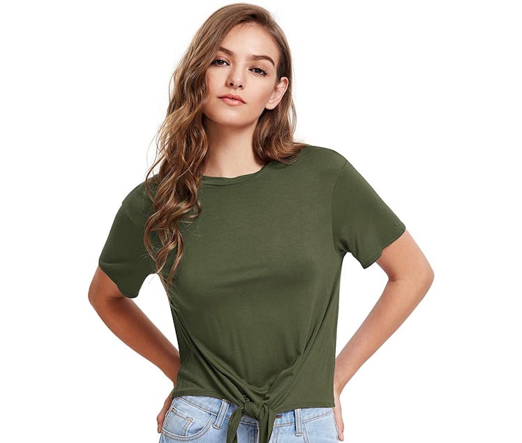 Romwe Front Knot Casual T-Shirt