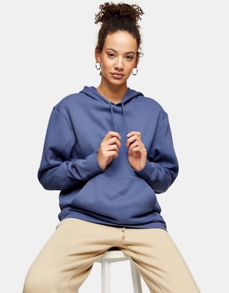 Topshop overlock hoodie in blue